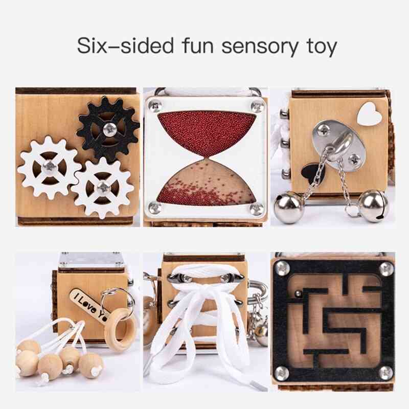 Interactive Montessori Cube Busy Blocks, Stimulation Wooden Cube