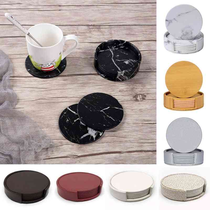 Leather Marble Coaster Drink Coffee Cup Mat