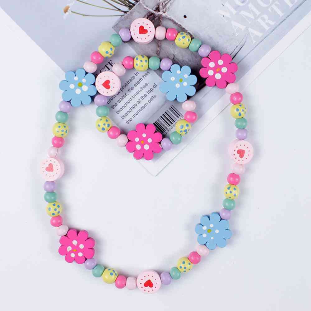 Cartoon Wooden Flower Animal Child Sweater Necklace Bracelet