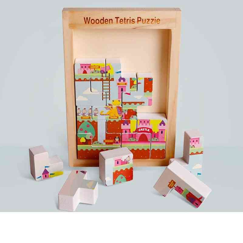 3d- Wooden Tetris Castle, Adventure Jigsaw, Puzzle Game Toy