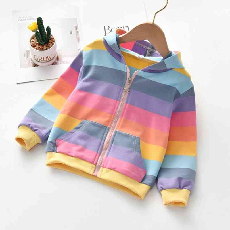 Outerwear Rainbow Striped Casual Hoodie Zipper Sweatshirt