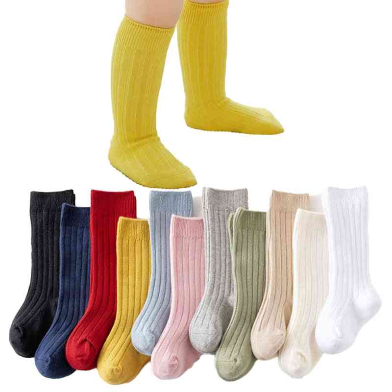 Boy And Solid Color Ribbed Knee High Long Socks