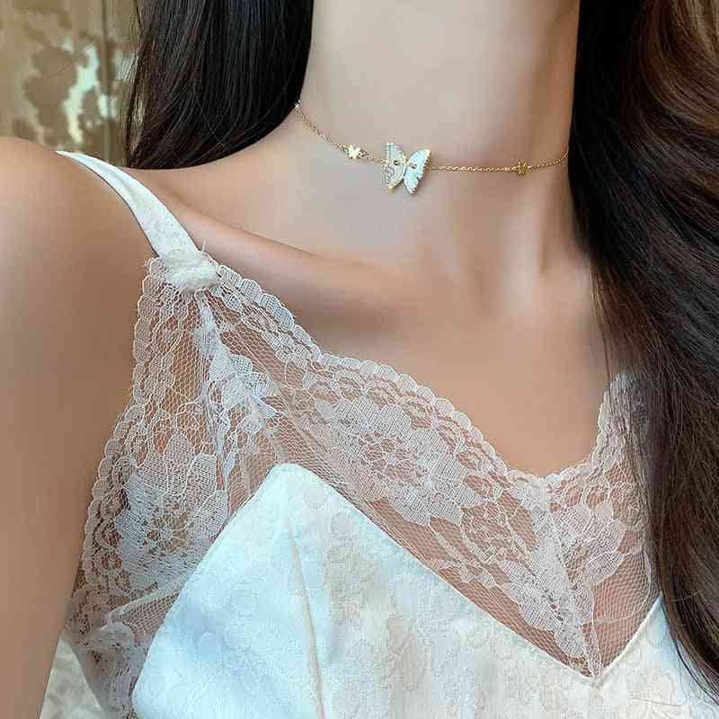 925 Sterling Silver Shell Butterfly Clavicle Chain Necklaces