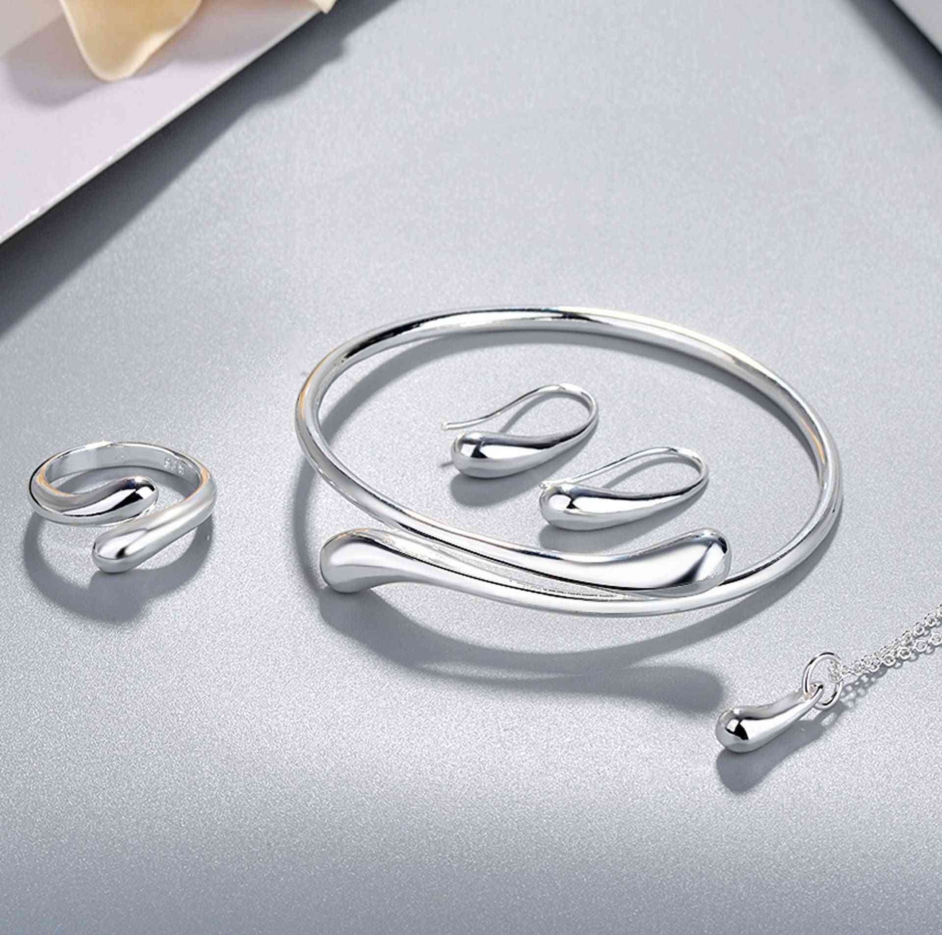 Silver Necklace, Earrings, Bracelet, Ring Jewelry Sets