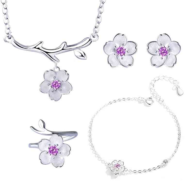 Sterling Silver Cherry Blossoms Flower Jewelry Sets