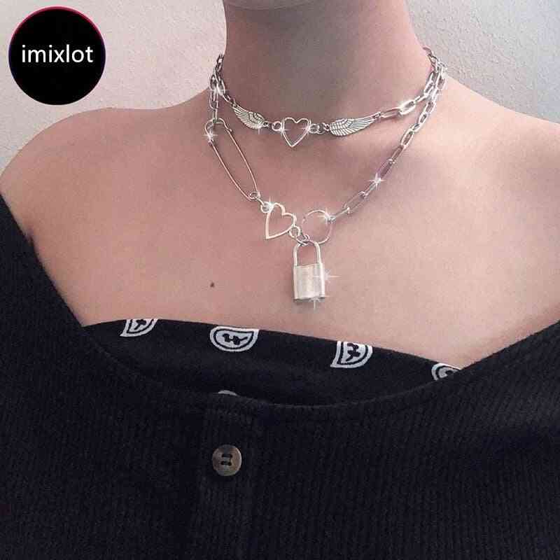 Stainless Steel Harajuku Heart Wing Choker Necklaces