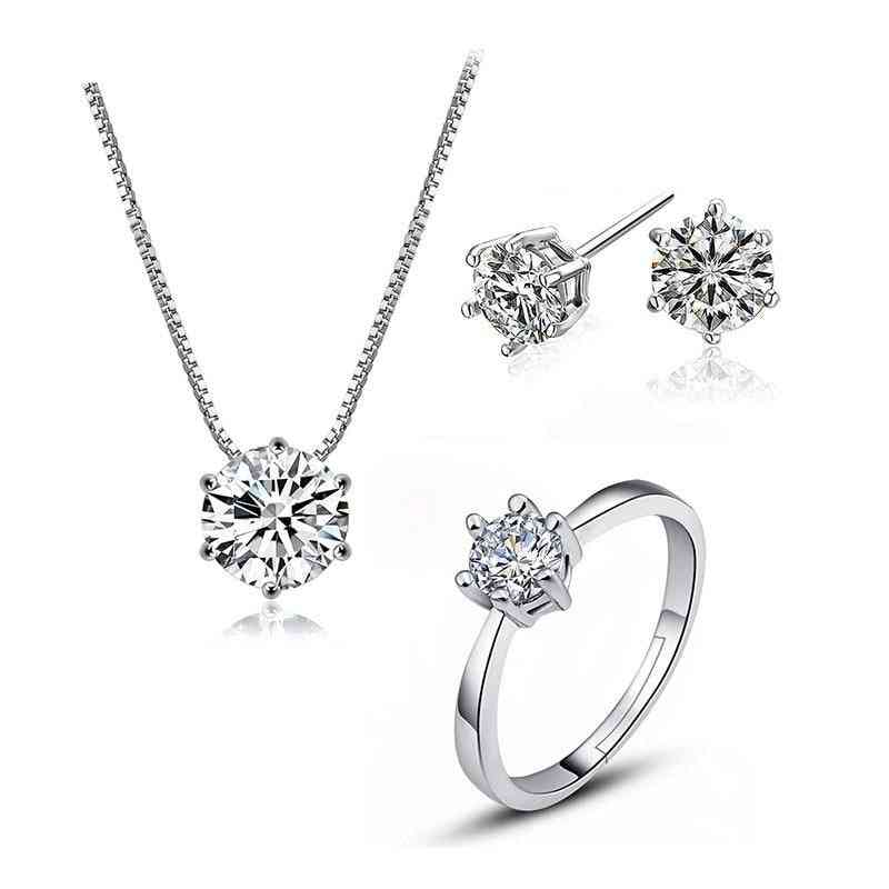Classic Dazzling Necklace, Earrings & Ring Jewelry Sets