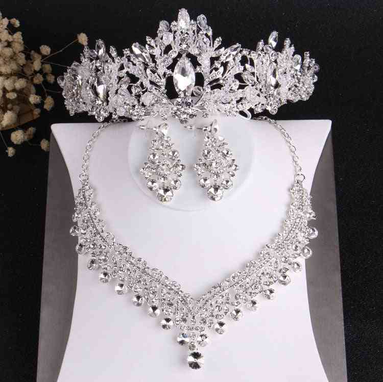 Bridal Jewelry Sets Rhinestone Tiaras Crown Necklace Earrings Wedding.