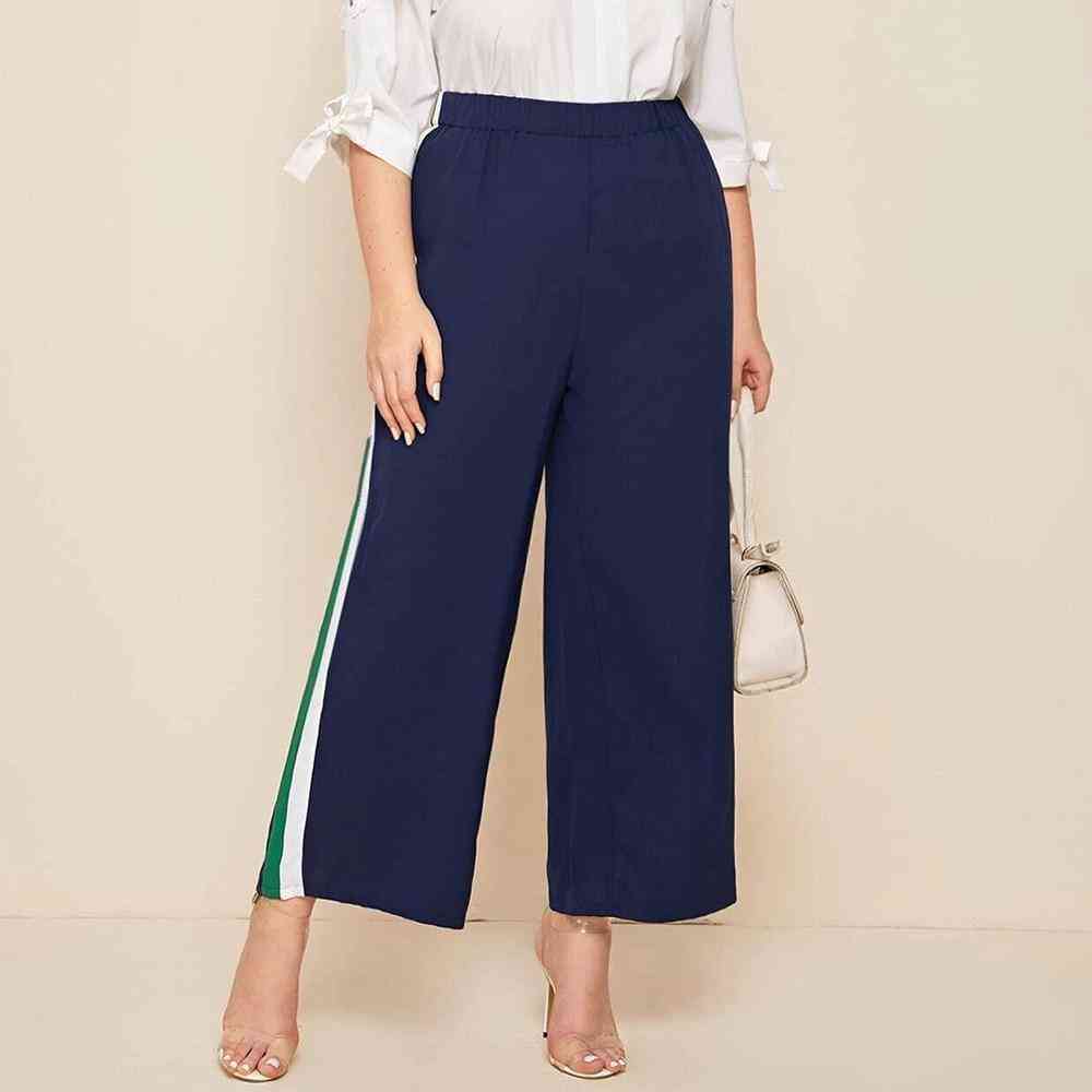 Pantalon long ample en patchwork à rayures latérales taille haute élastique