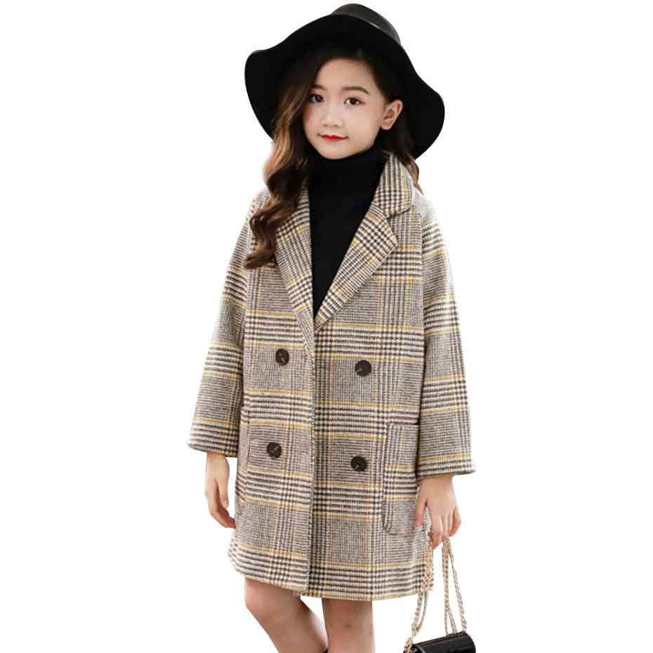 Autumn Winter- Thick Woolen Plaid, Outerwear Jacket For