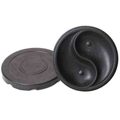 Plastic Circular Inkstone With Cover Ribbed