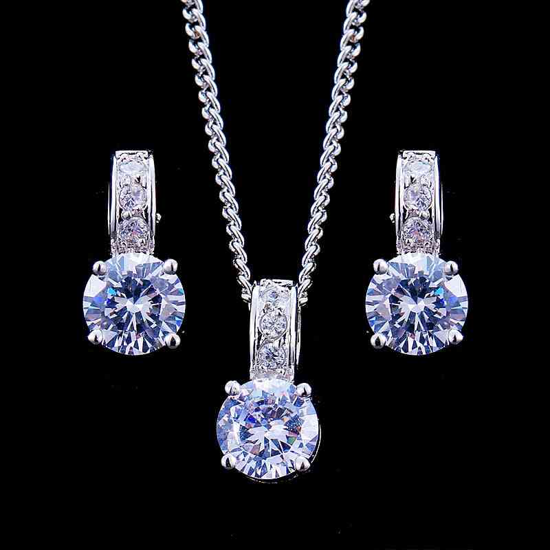Cubic Zircon White Gold Color Jewelry Sets