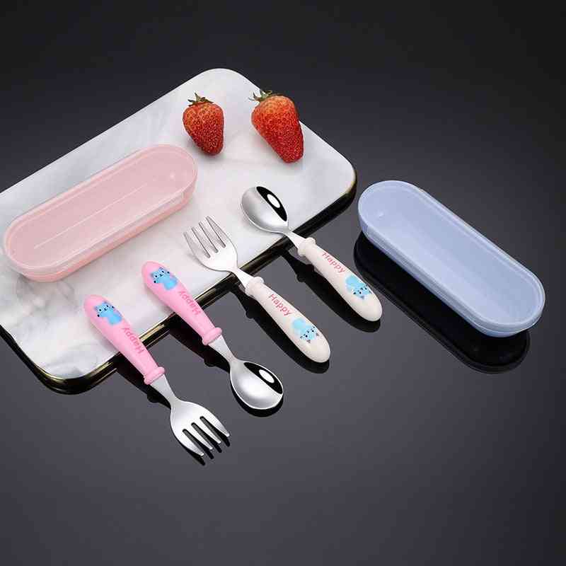 Stainless Steel- Food Feeding Spoon, Fork Gadgets, Tableware Set For Baby