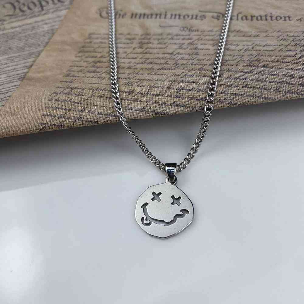 Smiley Face Necklace Goth Hip Hop Neck Chain