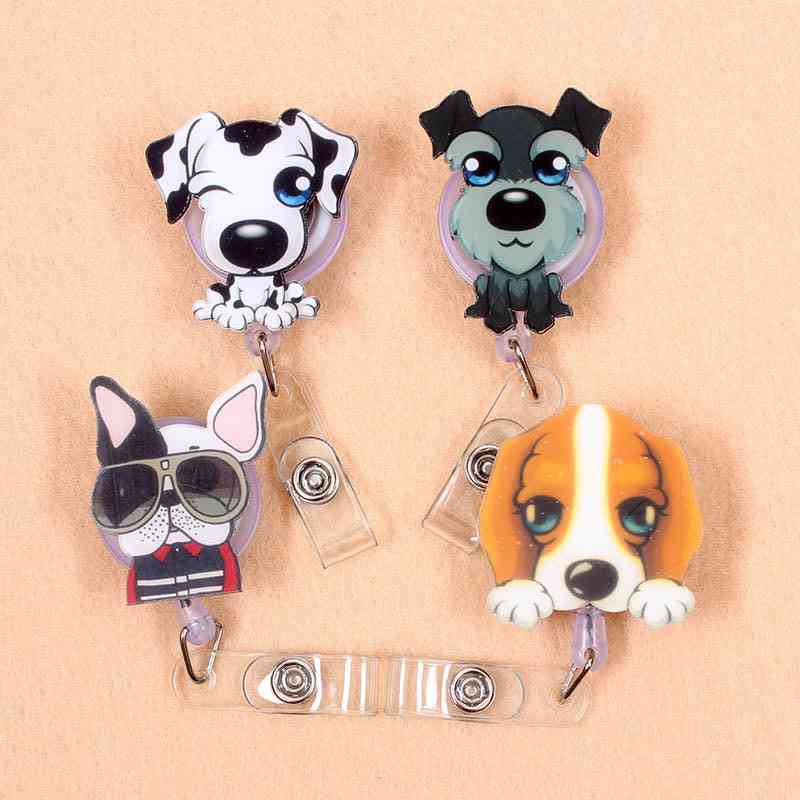 Cute Acrylic Dog & Cat Retractable Badge Reel Id Card Clips Badge Holder