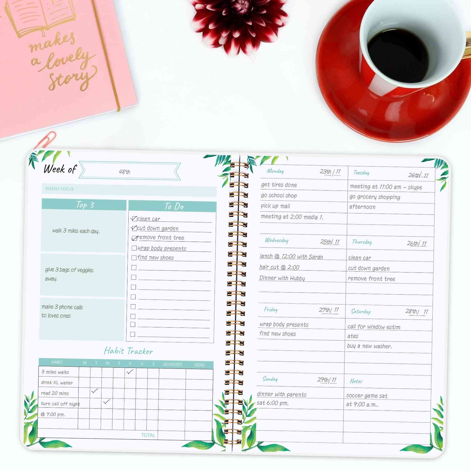 Daily Weekly Planner Undated Agenda Spiral Notebook 52 Sheets Diary