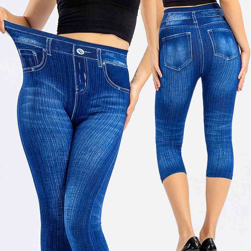 Kvinner denim mote slim fit elastiske bukser bukser