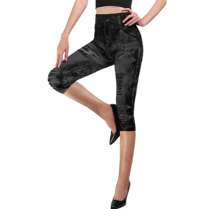 Kvinner denim mote slim fit elastiske bukser bukser