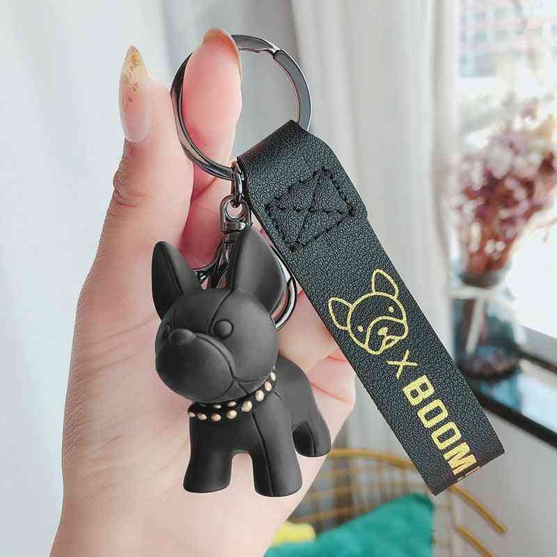 Fashion Punk French- Pu Leather Dog Key Ring, Keychains Bag Pendant