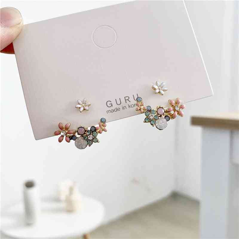 Korean  Fashion Jewelry Fresh Cute Hook Drop Oil Flower Stud Earrings