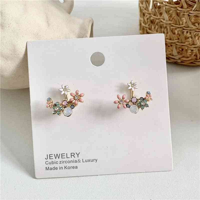 Korean  Fashion Jewelry Fresh Cute Hook Drop Oil Flower Stud Earrings