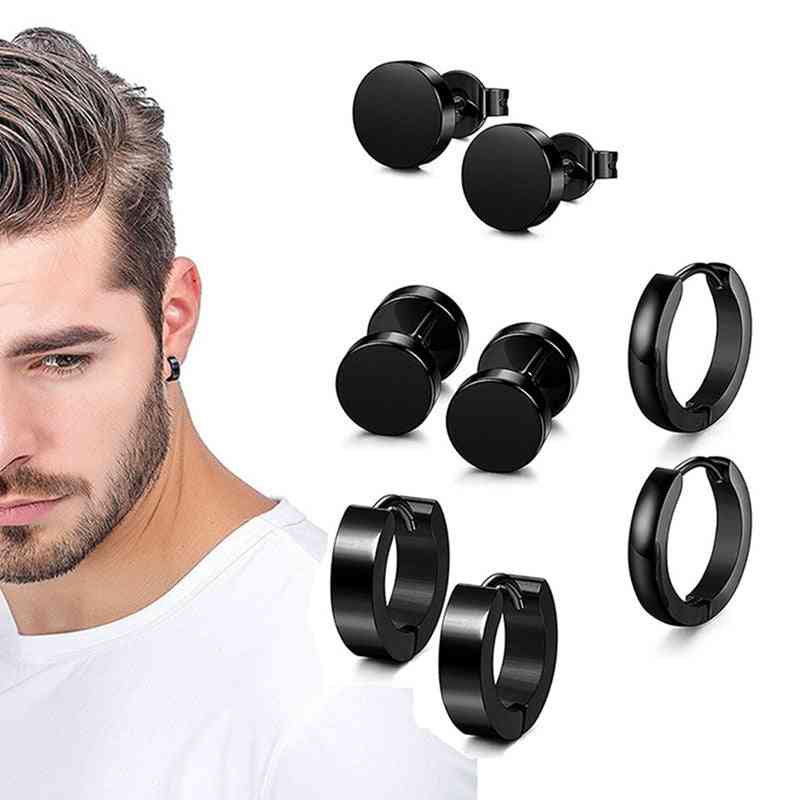 1 Set Different Types Shape Unisex Black Color Stainless Steel Piercing Earring