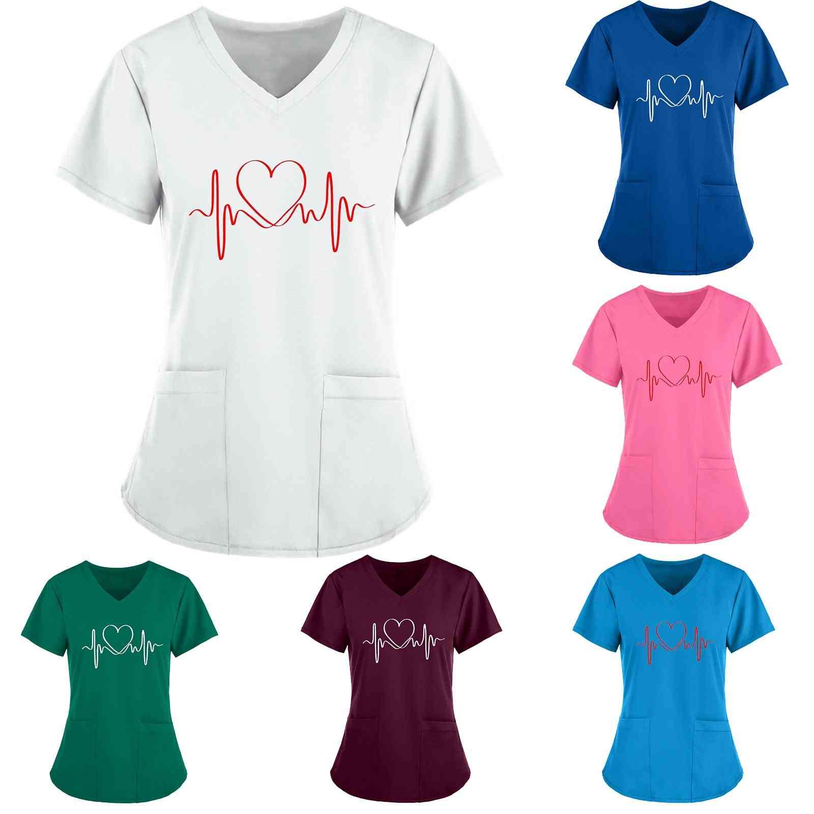Women's Tops Love Type Short Sleeve V-neck Tops Working Printing T-shirt