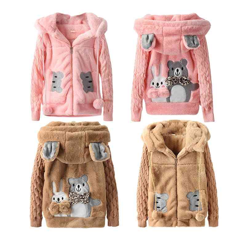 Woolen Winter Outerwear Girl Warm Thick Zip Jacket -, Set-1