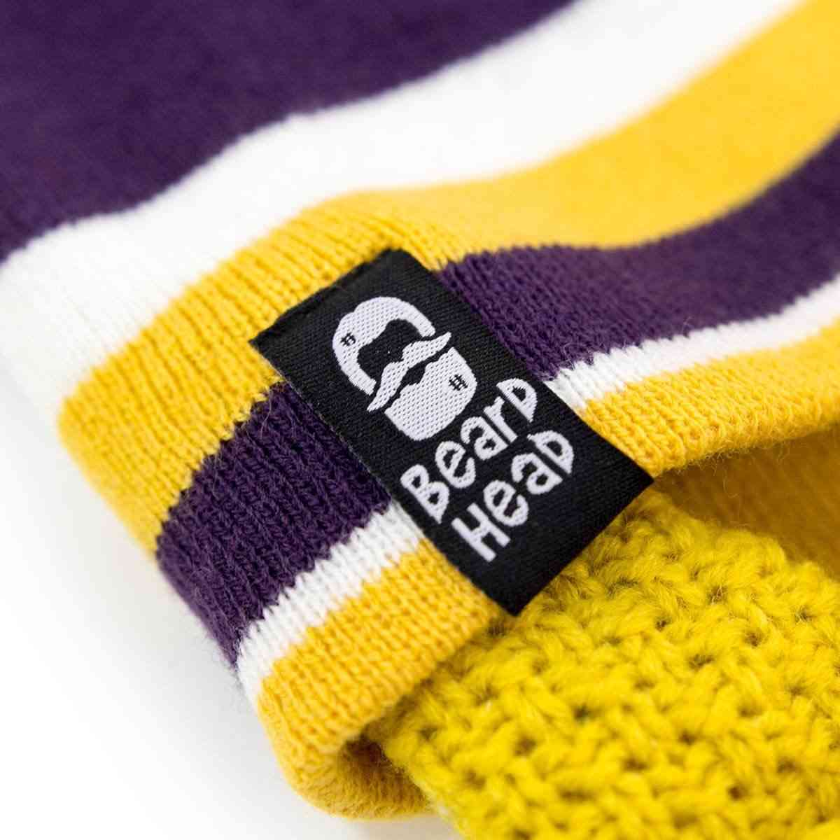 Purple And Yellow Striped Beanie W/ Classic Beard Face Mask