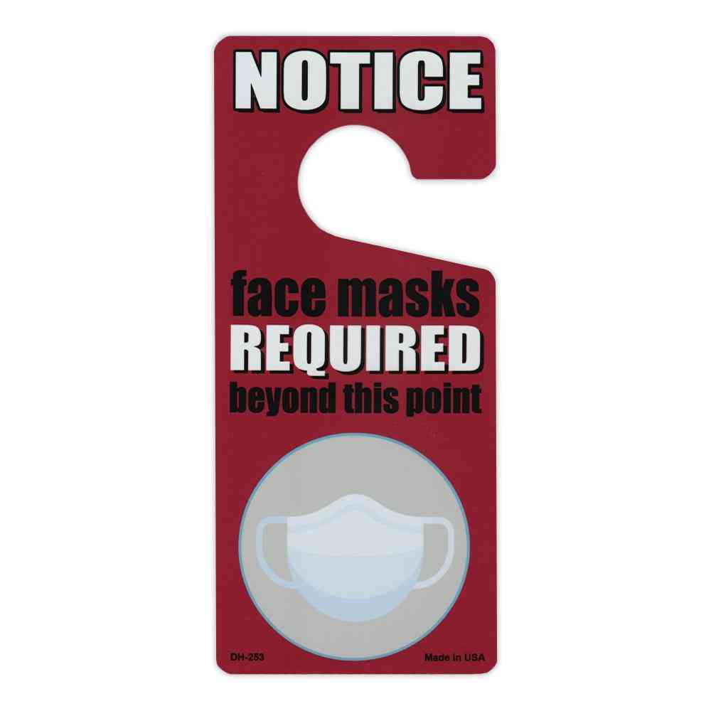 Door Tag Hanger - Notice, Face Masks Required Beyond This Point, Red