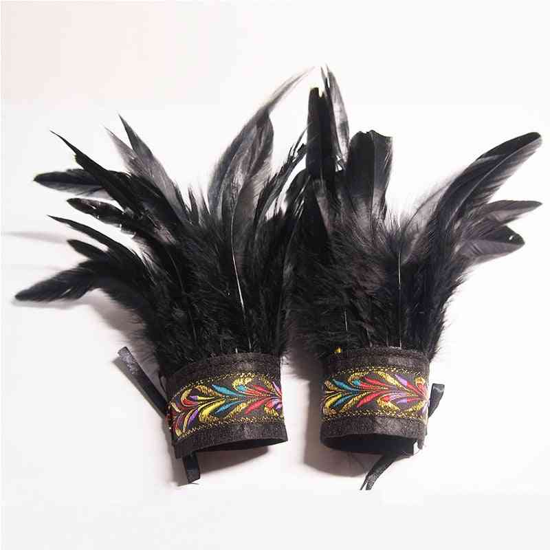 Natural Lace- Feather Wrist Cuffs, Arm Warmer Gloves