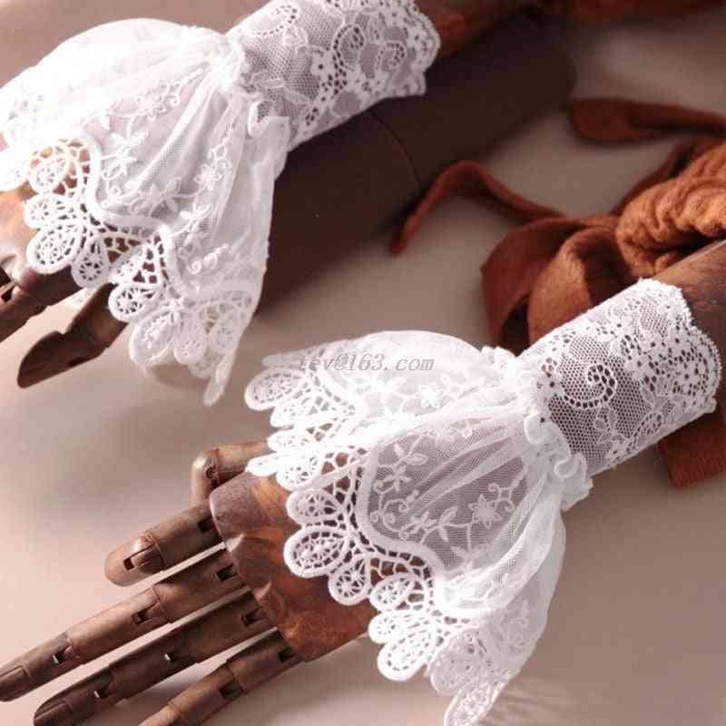 Hollow Out- Crochet Floral Lace, Horn Cuffs Ruffles, Elastic Wrist Sleeves