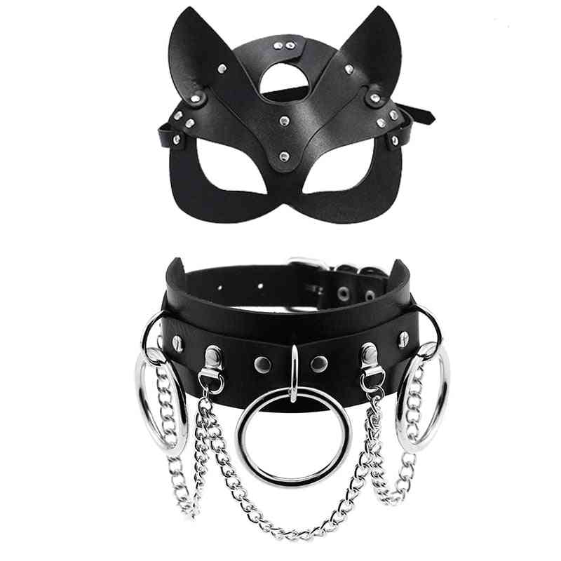 Toys Mask Women Cosplay Cat Black Masks With Sexy Necklace Accessories