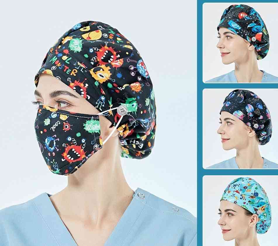Scrub Caps With Button For Face Cover - Pet Beauty Working Hat