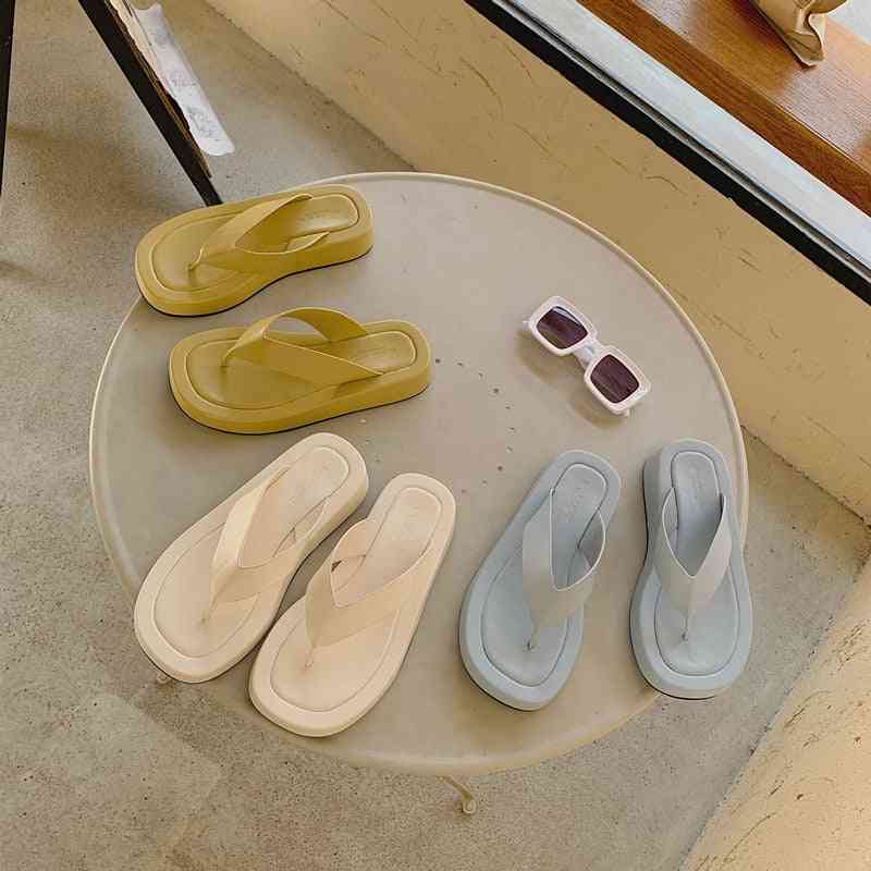 Summer Platform Slides Pantofle Fashion Rubber Flip Flops Slippers For Adults - Women
