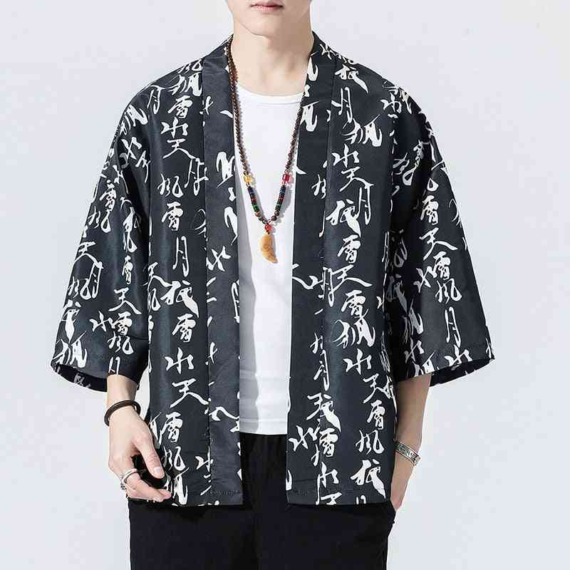Print Cardigan- Loose Thin Shirt, Kimono Coat