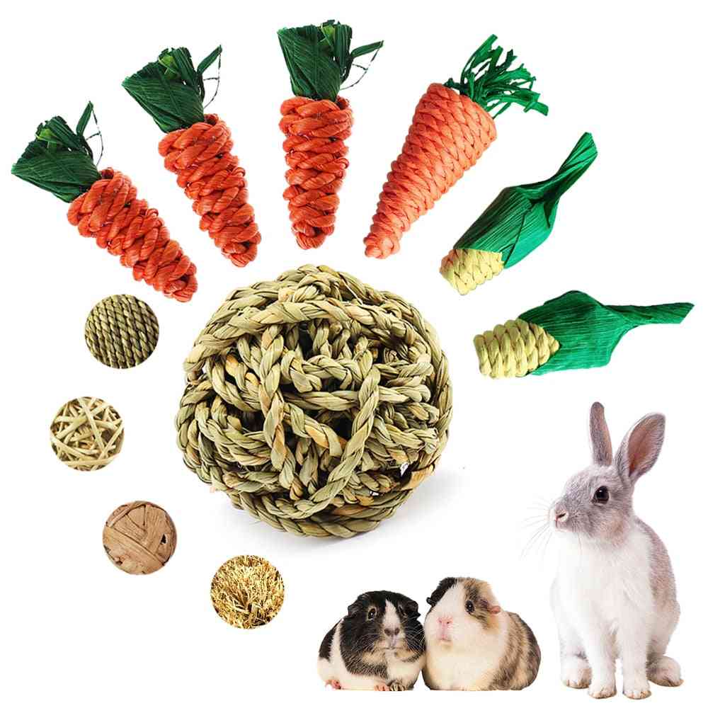 Hamster Rabbit Chew Toy Bite Grind Teeth Corn Carrot Woven Balls For Tooth Cleaning Radish Molar Pet Supplies
