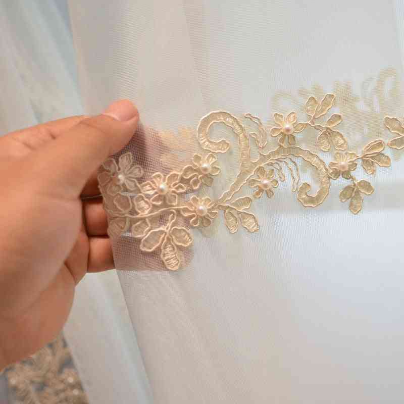 Luxury Pearls Embroidered Tulle Curtains For Living Room