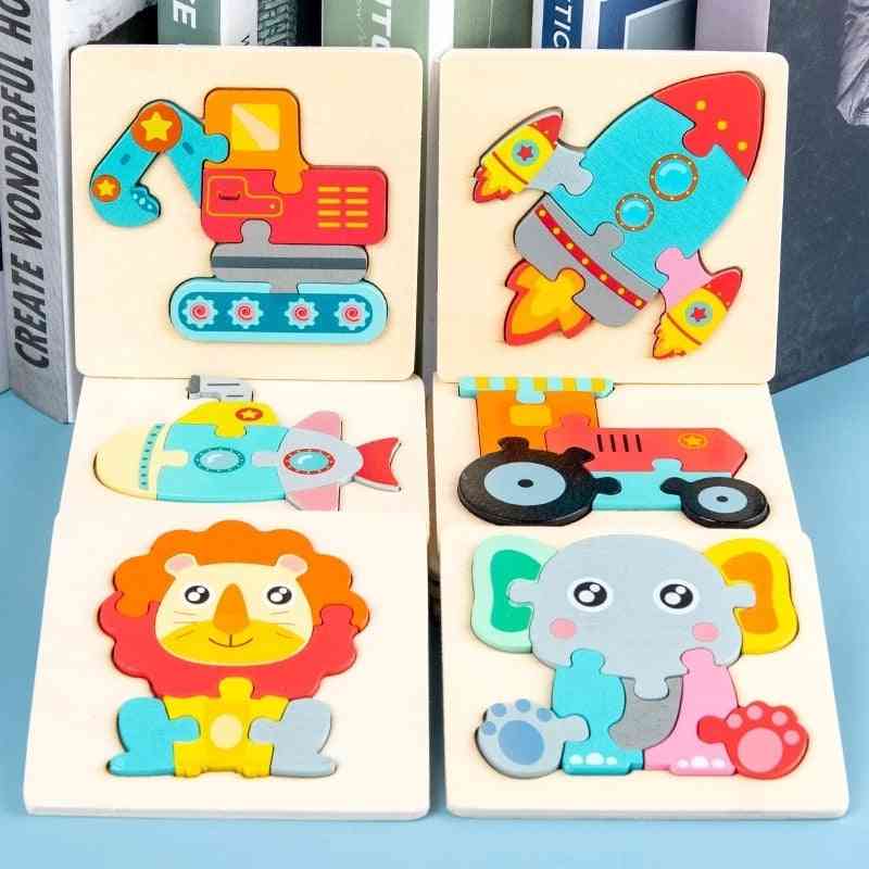 Cartoon Animals Vehicle Cognitive Jigsaw Puzzle Wooden