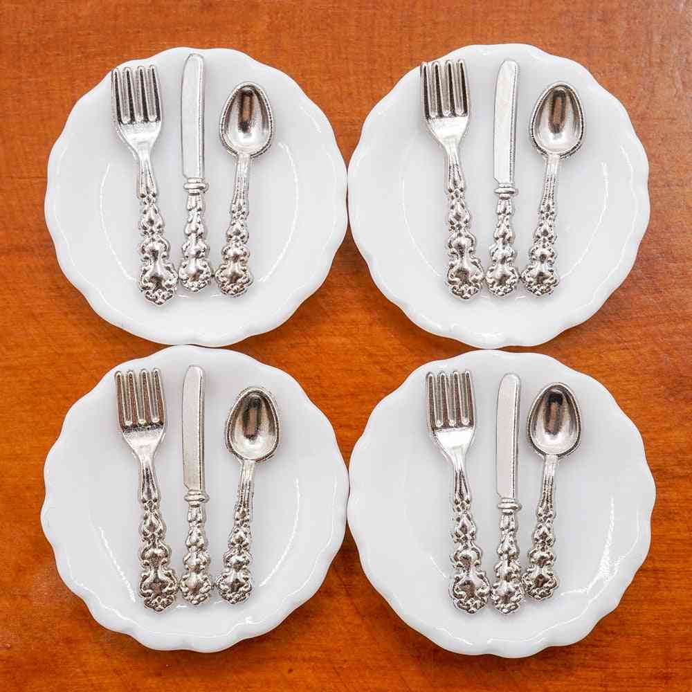 Miniature knife, Fork, Spoon Set, Cutlery Tableware Kitchen Dollhouse