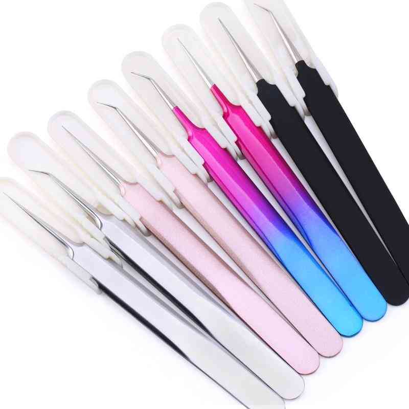Tweezers Stainless Steel Gold Blue For Eyelash Extension
