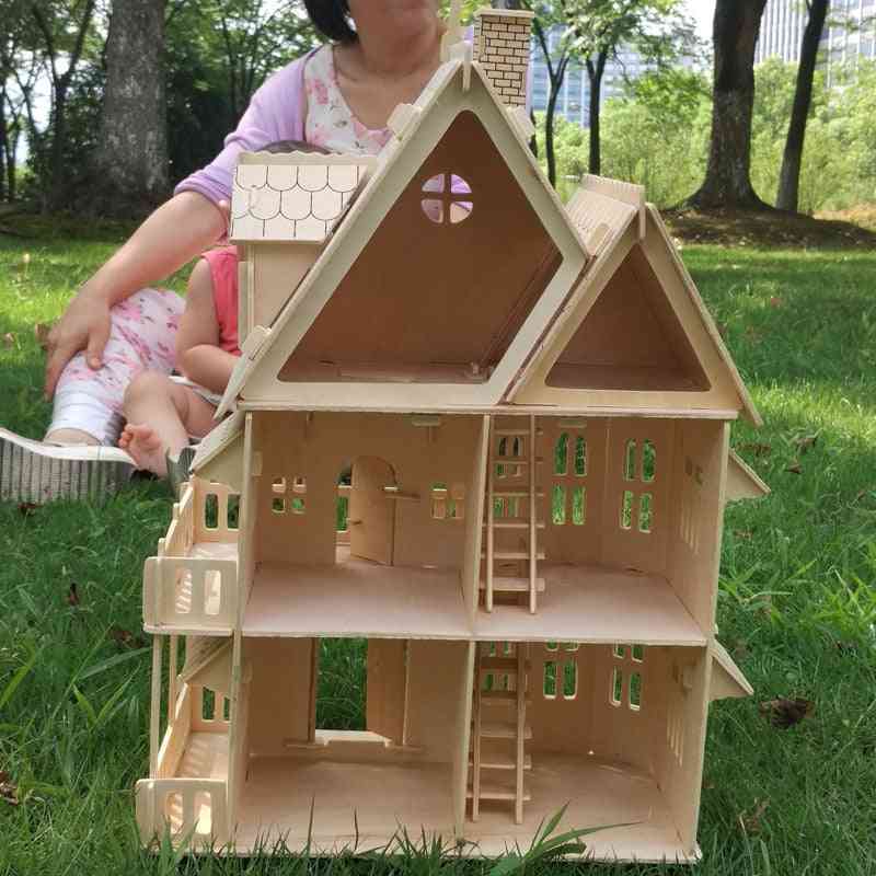 Wood 3d Puzzle House Diy Doll House Villa Model Assembled Miniature Dollhouse