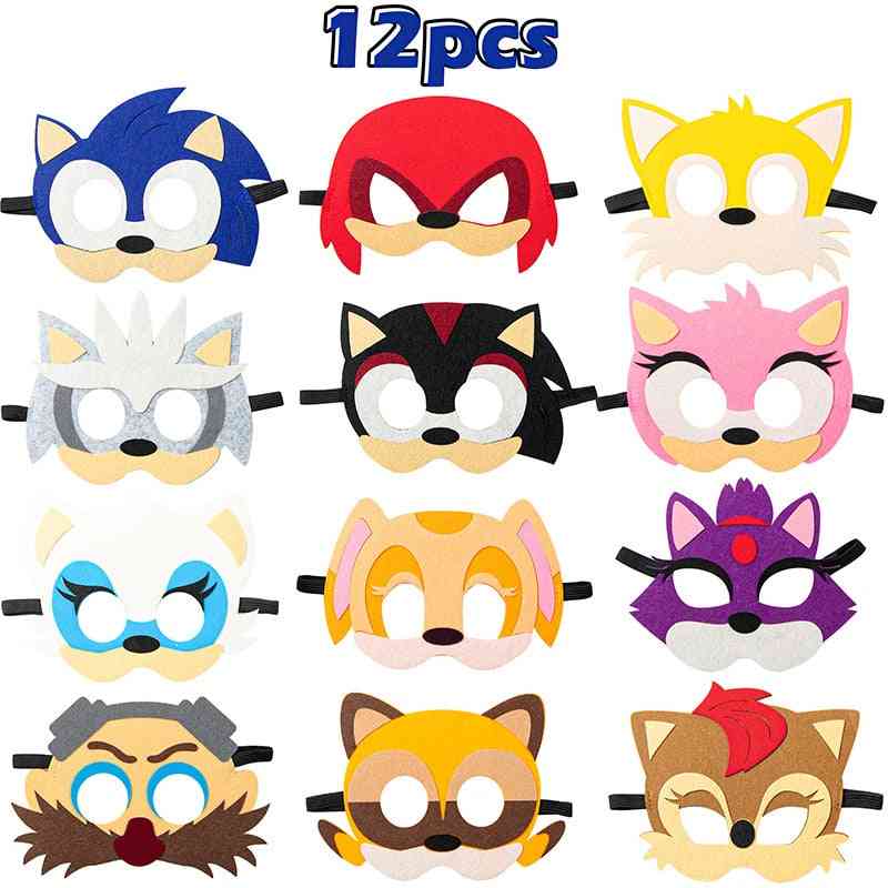 12pcs Sonic Mask Party Decoration Set Game Cartoon Birthday Party Halloween Cool Accessories Favorite Ornament For