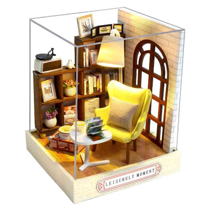 Kreativa gör-det-själv bokvrå hylla insatssatser miniatyr dockhus med möbler rumslåda bokstöd modellbyggnad heminredning