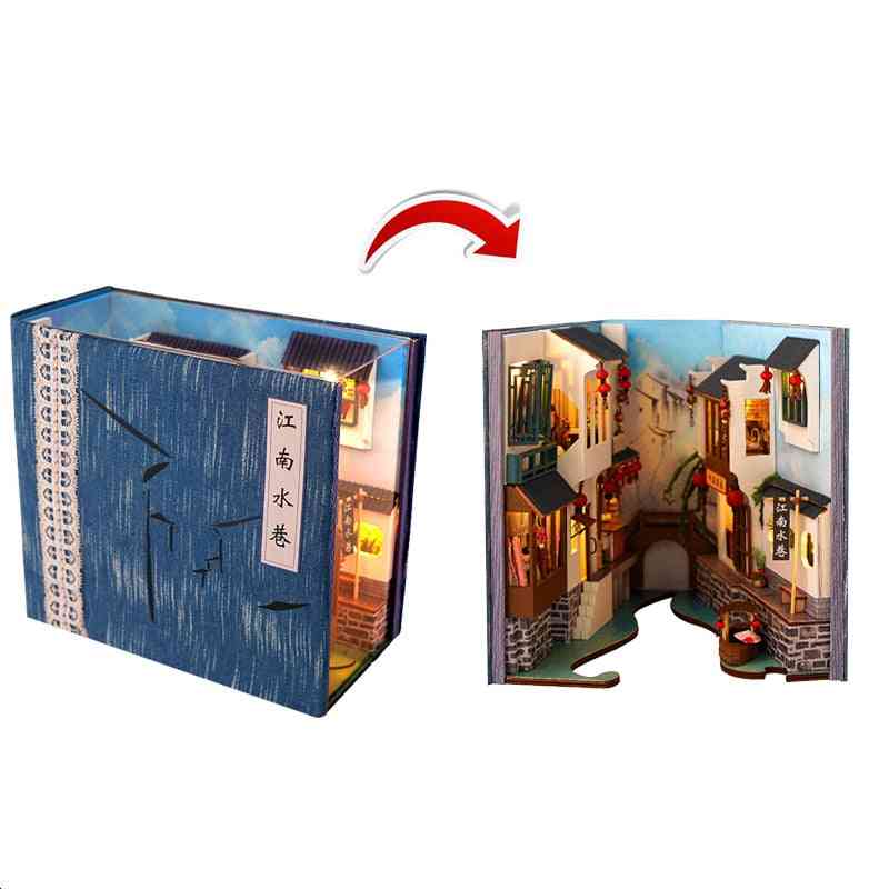 Creative Diy Book Nook Shelf Insert Kits Miniature Dollhouse With Furniture Roombox Bookends Model Building Home Decor