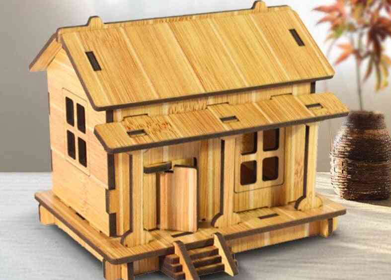 3d Bamboo Wooden Puzzle Jigsaw Architecture House Assembly Kit For