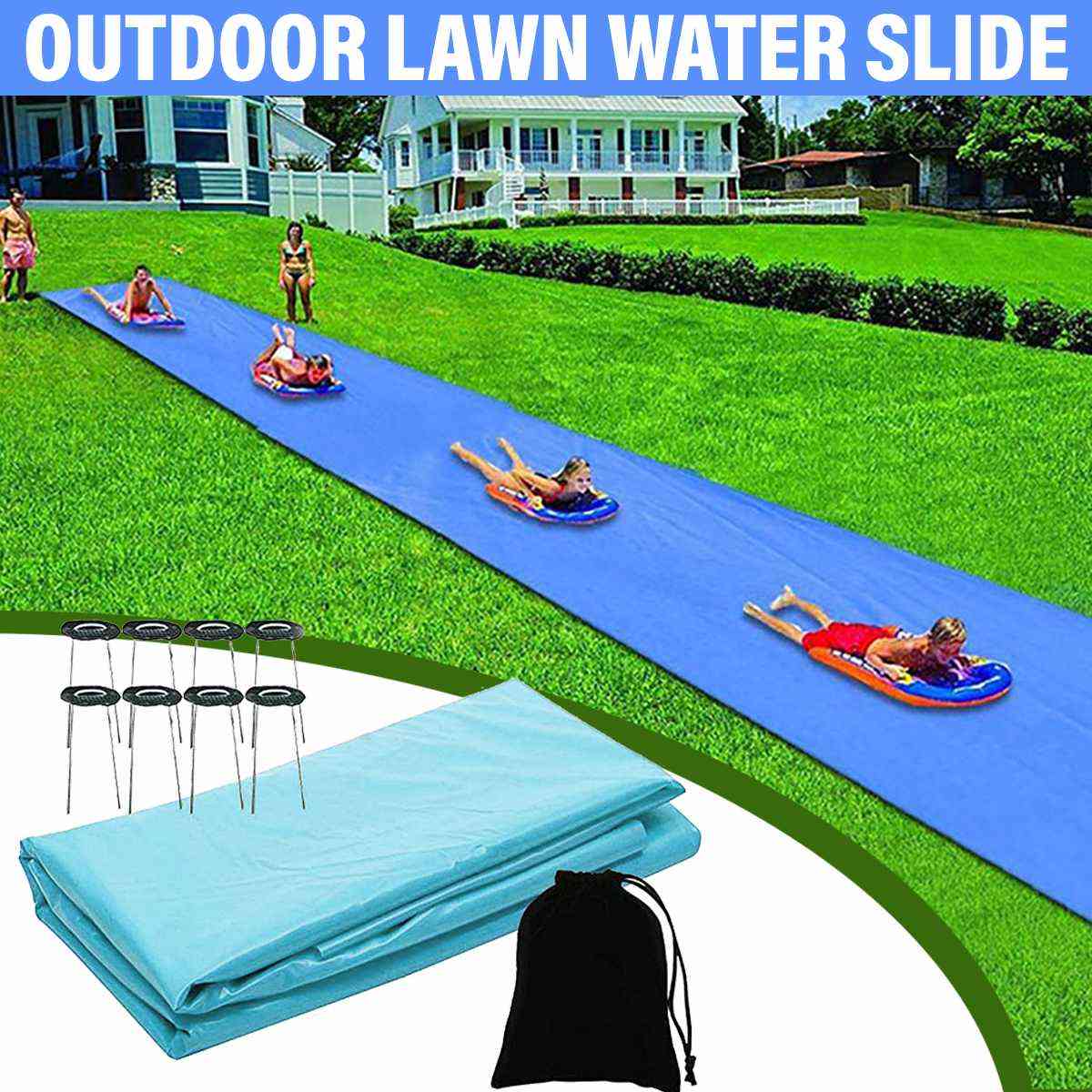 Summer- Lawn Water Slide, Garden Surf Racing, Lanes Outdoor, Fun Games