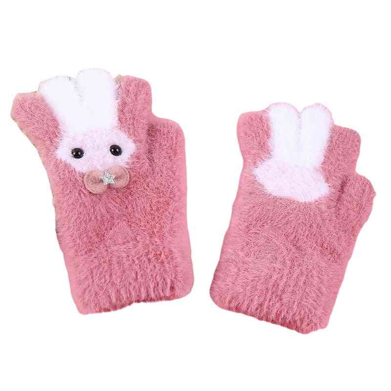 3-8 Years Warm Soft Rabbit Wool Cartoons Kids Gloves Child Full Finger