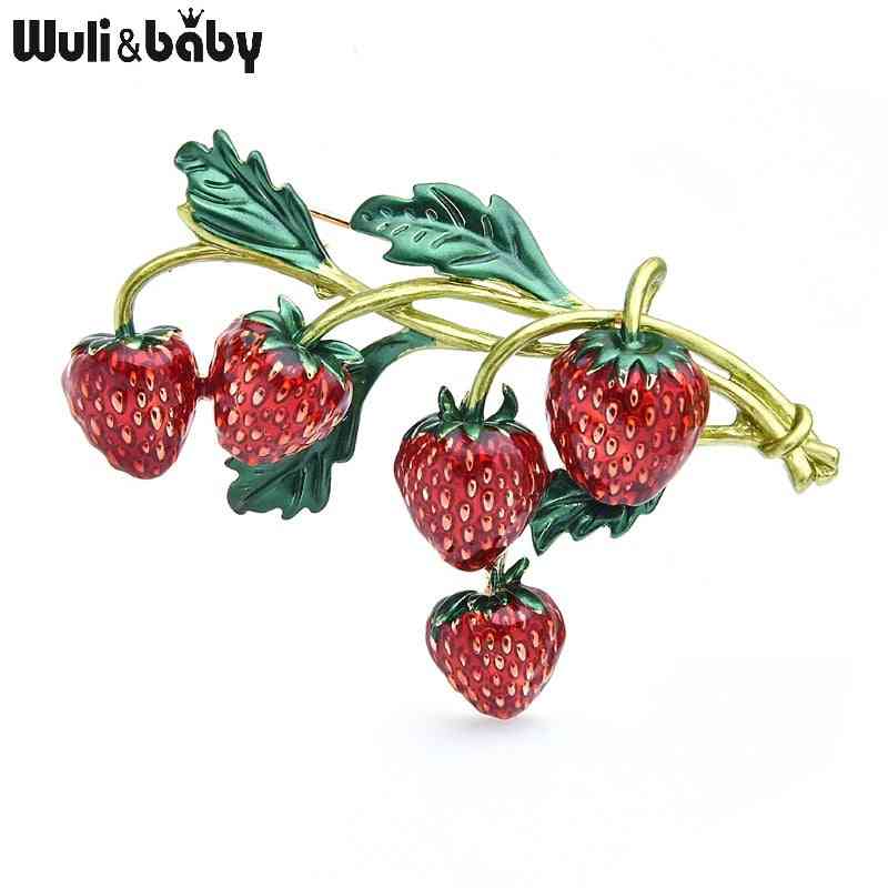 Red Enamel Strawberry Brooches