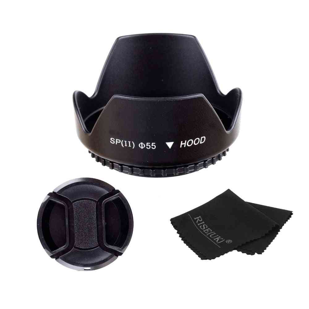 55mm Lens Hood + Cap + Clean Cloth  For Nikon Canon Sony Pentax Camera
